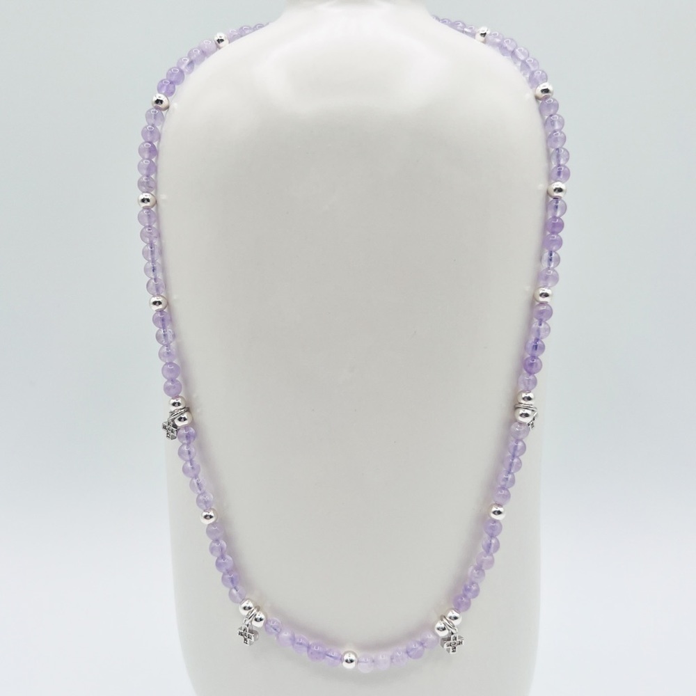 LAVENDER jade necklace with cz cross connectors - Picture 3 of 10